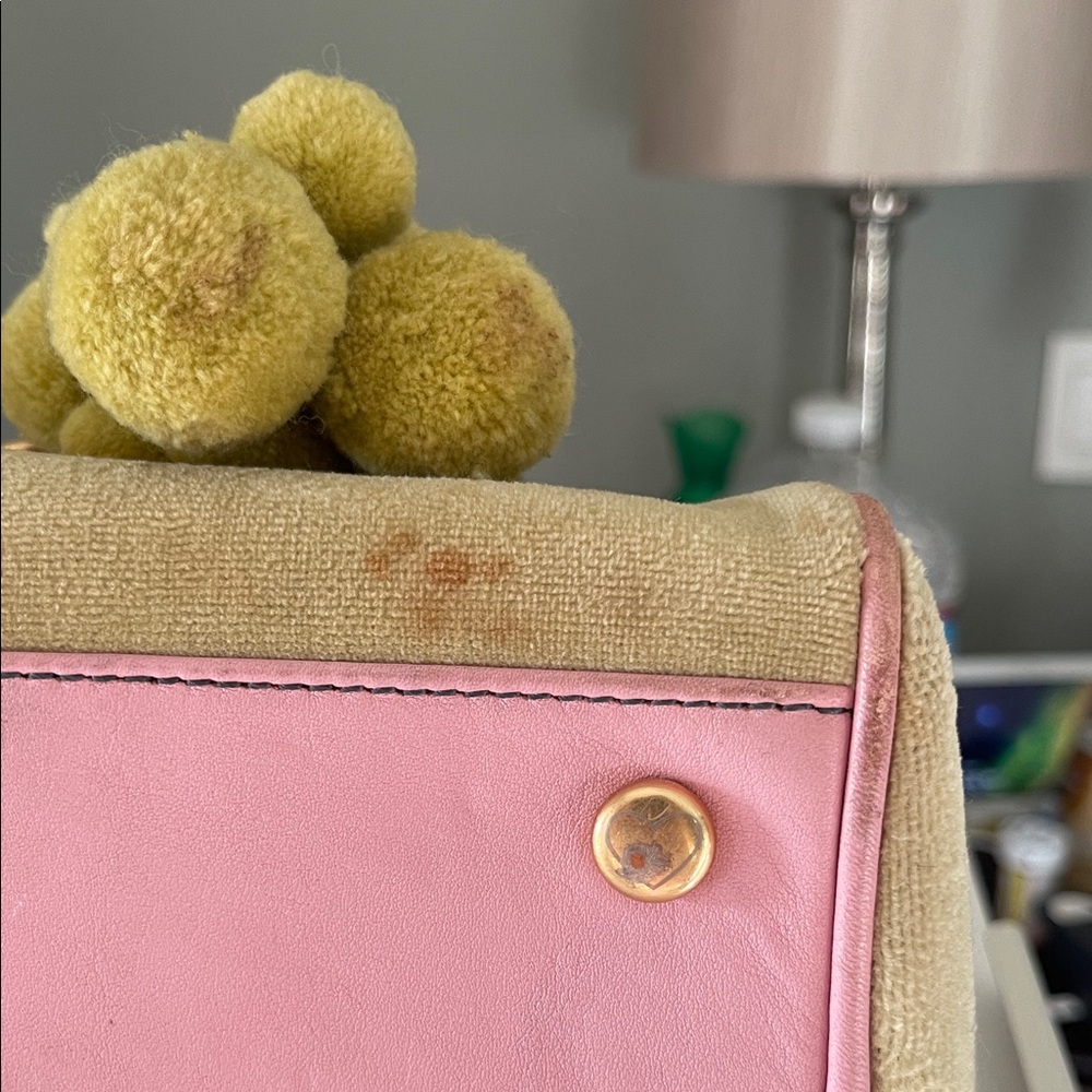 Vintage Juicy Couture Pink & Light Green Satchel with Light Green Pom Poms - Picture 9 of 16